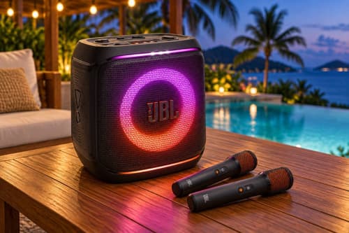 JBL karaoke speaker with two microphones